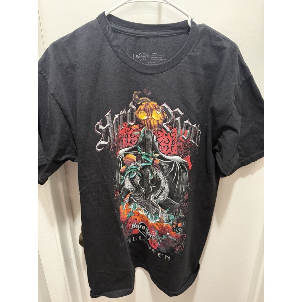 Hard Rock Café Halloween Graphic Black T-Shirt, Size L, Original, Rock & Pop